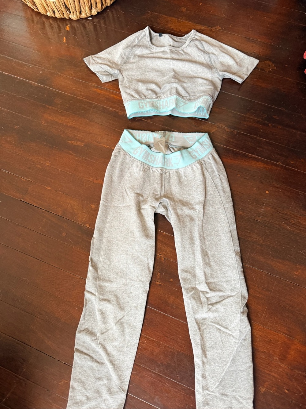 Gymshark Heather Gray Active Set with Mint Logo Waistband
